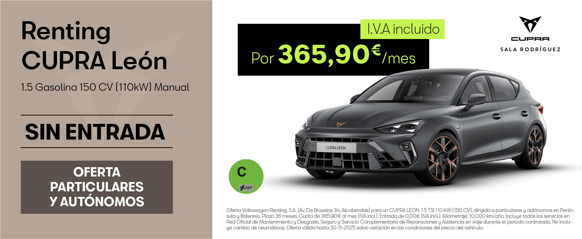 Renting CUPRA León TSI por 366€/mes ¡Sin Entrada!